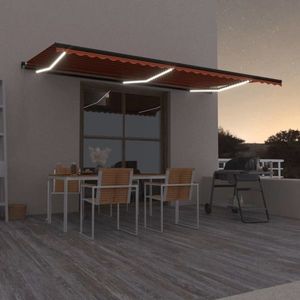 vidaXL Copertină retractabilă manual, LED, portocaliu/maro, 600x350 cm imagine