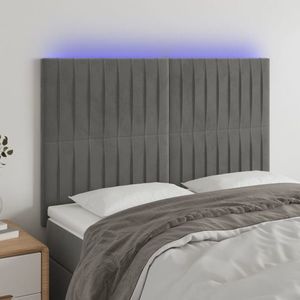 vidaXL Tăblie de pat cu LED, gri deschis, 144x5x118/128 cm, catifea imagine