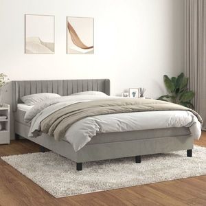 vidaXL Pat box spring cu saltea, gri deschis, 140x200 cm, catifea imagine