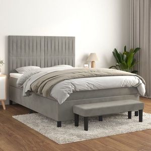 vidaXL Pat box spring cu saltea, gri deschis, 140x190 cm, catifea imagine