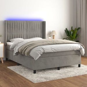 vidaXL Pat continental cu saltea și LED gri deschis 140x190 cm catifea imagine