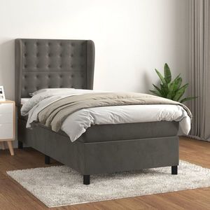 vidaXL Pat box spring cu saltea, gri închis, 90x200 cm, catifea imagine