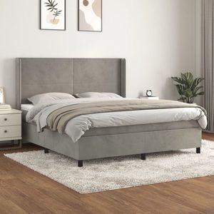 vidaXL Pat box spring cu saltea, gri deschis, 180x200 cm, catifea imagine