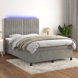 vidaXL Pat continental cu saltea și LED gri deschis 140x190 cm catifea imagine