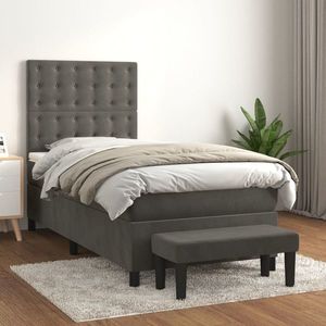 vidaXL Pat box spring cu saltea, gri închis, 90x200 cm, catifea imagine