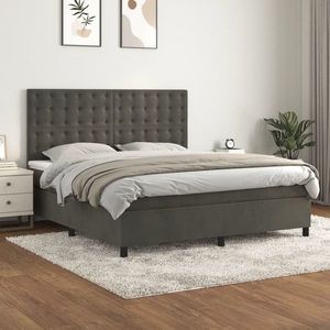 vidaXL Pat box spring cu saltea, gri închis, 180x200 cm, catifea imagine