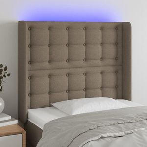 vidaXL Tăblie de pat cu LED, gri taupe, 103x16x118/128 cm, textil imagine