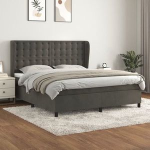 vidaXL Pat box spring cu saltea, gri închis, 180x200 cm, catifea imagine