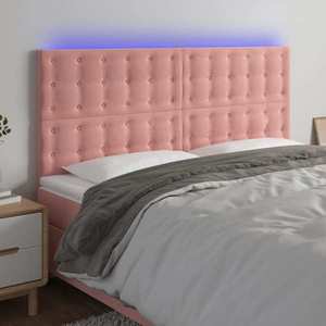 vidaXL Tăblie de pat cu LED, roz, 180x5x118/128 cm, catifea imagine