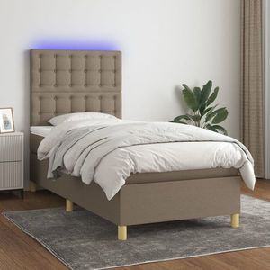 vidaXL Pat cu arcuri, saltea și LED, gri taupe, 80x200 cm, textil imagine