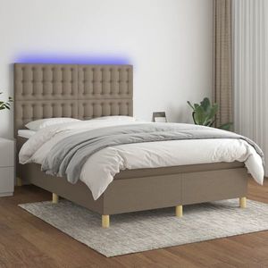 vidaXL Pat cu arcuri, saltea și LED, gri taupe, 140x190 cm, textil imagine