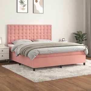 vidaXL Pat box spring cu saltea, roz, 180x200 cm, catifea imagine