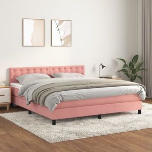 vidaXL Pat box spring cu saltea, roz, 180x200 cm, catifea imagine