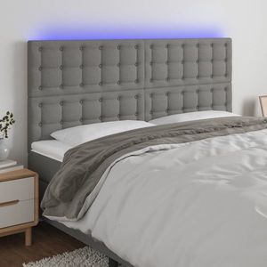 vidaXL Tăblie de pat cu LED, gri închis, 160x5x118/128 cm, textil imagine