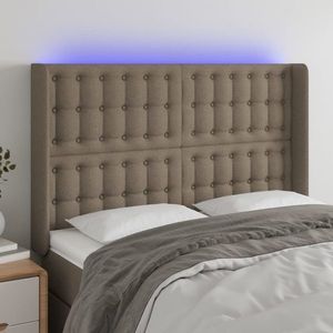 vidaXL Tăblie de pat cu LED, gri taupe, 147x16x118/128 cm, textil imagine