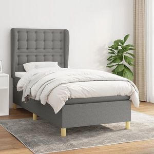 vidaXL Pat box spring cu saltea, gri închis, 90x190 cm, textil imagine