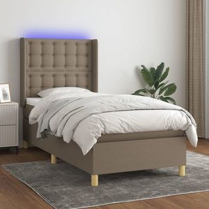 vidaXL Pat cu arcuri, saltea și LED, gri taupe, 80x200 cm, textil imagine