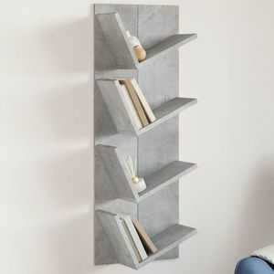 vidaXL Bibliotecă de perete cu 4 niveluri, gri beton, 33x16x90 cm imagine