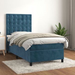 vidaXL Pat box spring cu saltea, albastru închis, 90x200 cm, catifea imagine