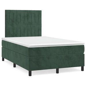 vidaXL Pat box spring cu saltea, verde închis, 120x190 cm, catifea imagine