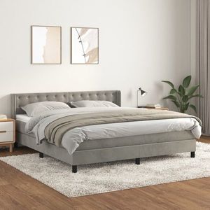 vidaXL Pat box spring cu saltea, gri deschis, 180x200 cm, catifea imagine