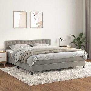 vidaXL Pat box spring cu saltea, gri deschis, 180x200 cm, catifea imagine