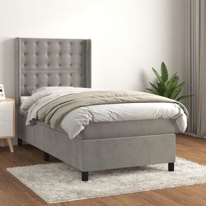 vidaXL Pat box spring cu saltea, gri deschis, 90x200 cm, catifea imagine