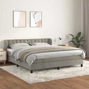 vidaXL Pat box spring cu saltea, gri deschis, 180x200 cm, catifea imagine