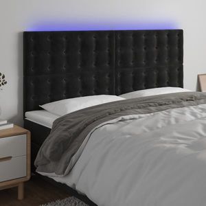 vidaXL Tăblie de pat cu LED, negru, 183x16x118/128 cm, catifea imagine