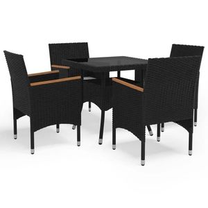 vidaXL Set mobilier grădină, 5 piese, negru, poliratan/sticlă tratată imagine