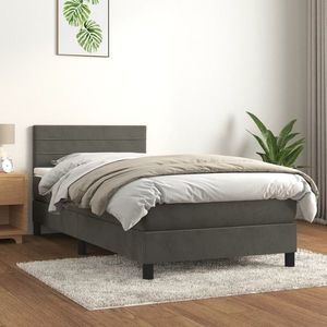 vidaXL Pat box spring cu saltea, gri închis, 100x200 cm, catifea imagine