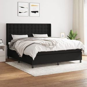 vidaXL Pat box spring cu saltea, negru, 180x200 cm, catifea imagine