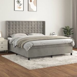 vidaXL Pat box spring cu saltea, gri deschis, 180x200 cm, catifea imagine