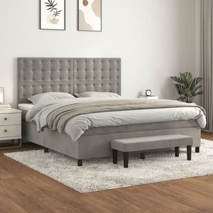 vidaXL Pat box spring cu saltea, gri deschis, 180x200 cm, catifea imagine