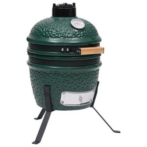 vidaXL Grătar cu afumătoare 2-în-1 Kamado, verde, 56 cm, ceramică imagine