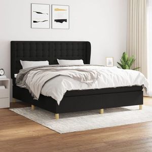 vidaXL Pat box spring cu saltea, negru, 180x200 cm, catifea imagine