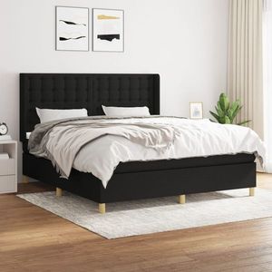 vidaXL Pat box spring cu saltea, negru, 180x200 cm, catifea imagine