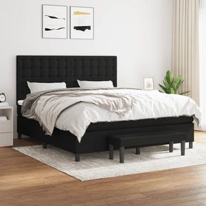 vidaXL Pat box spring cu saltea, negru, 180x200 cm, catifea imagine