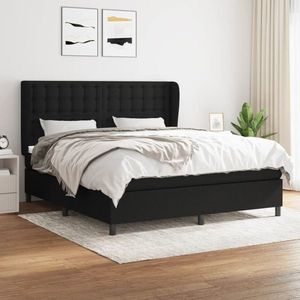 vidaXL Pat box spring cu saltea, negru, 180x200 cm, catifea imagine