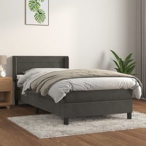 vidaXL Pat box spring cu saltea, gri închis, 100x200 cm, catifea imagine