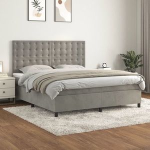 vidaXL Pat box spring cu saltea, gri deschis, 180x200 cm, catifea imagine