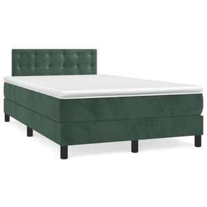 vidaXL Pat box spring cu saltea, verde închis, 120x190 cm, catifea imagine