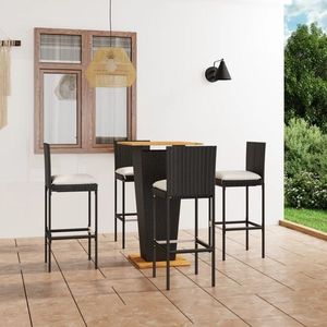 vidaXL Set mobilier bar de grădină cu perne, 5 piese, negru, poliratan imagine