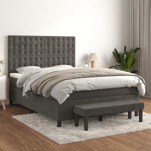 vidaXL Pat box spring cu saltea, gri închis, 140x190 cm, catifea imagine