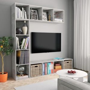 vidaXL Set bibliotecă/comodă TV, 3 piese, gri beton, 180x30x180 cm imagine