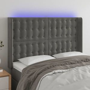 vidaXL Tăblie de pat cu LED, gri închis, 147x16x118/128 cm, catifea imagine