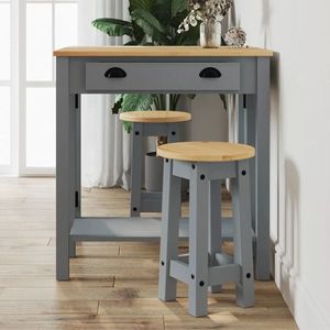 vidaXL Set mobilier de bar, 3 piese, gri, lemn masiv de pin imagine