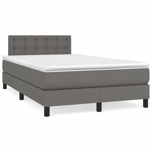 vidaXL Pat box spring cu saltea, gri, 120x190 cm, piele ecologică imagine