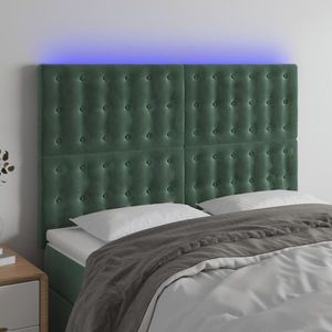 vidaXL Tăblie de pat cu LED, verde închis, 144x5x118/128 cm, catifea imagine