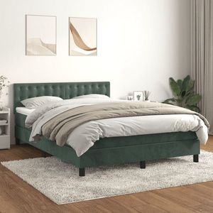 vidaXL Pat box spring cu saltea, verde închis, 140x200 cm, catifea imagine